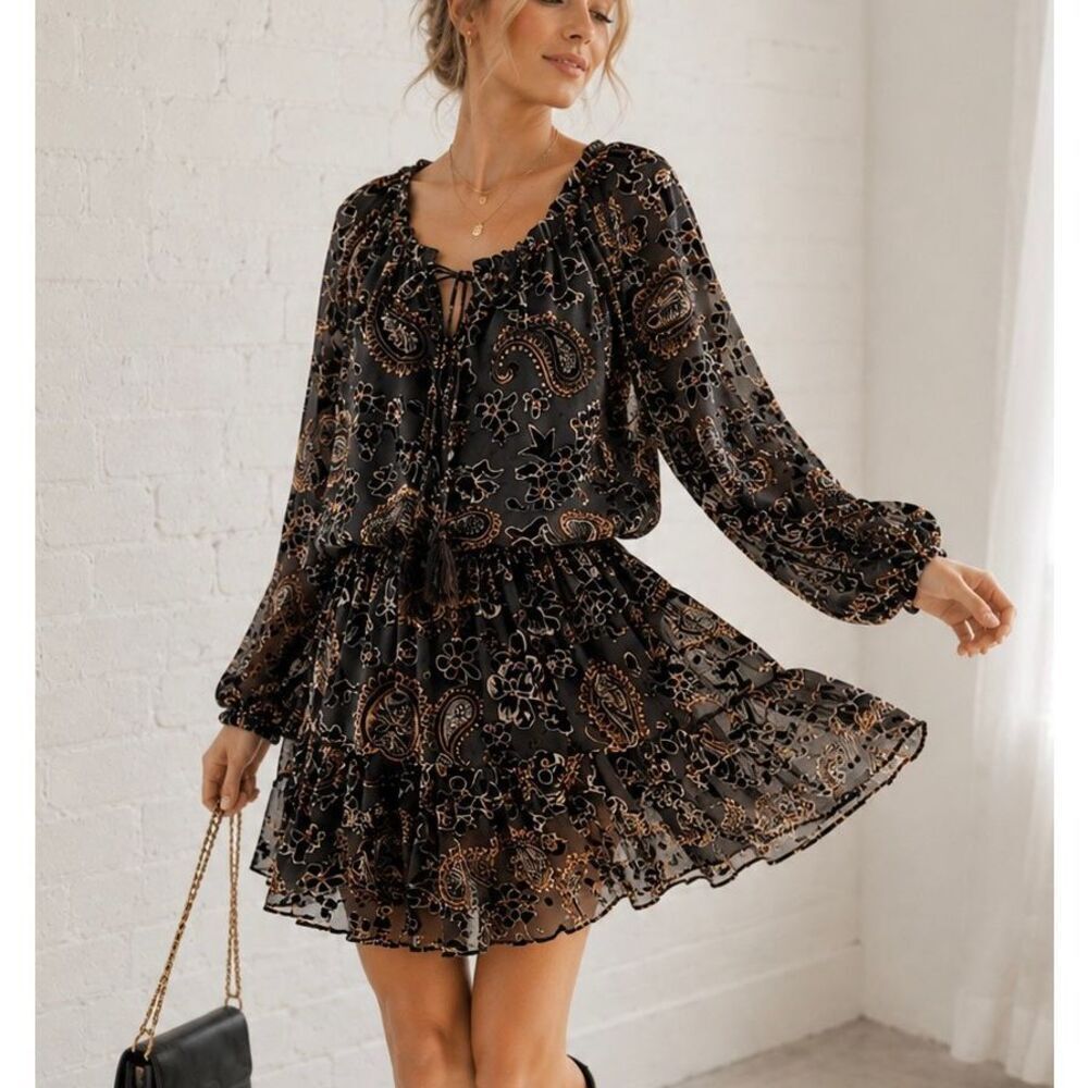 Chelsea & Violet Anthropologie Burnout Velvet Boho Dress Women’s XS